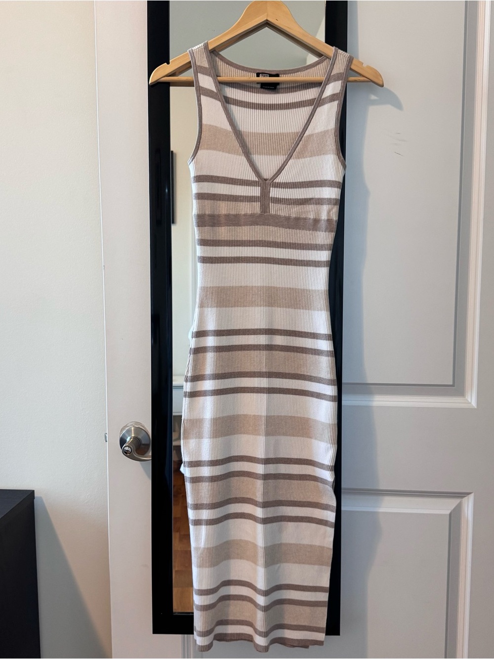 Hatch Beige & White Striped Sleeveless Maxi Dress
